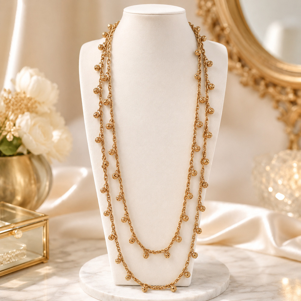 Vintage Napier Attributed 1/20 12K Gold Filled 60” Filigree Orb Necklace 78g